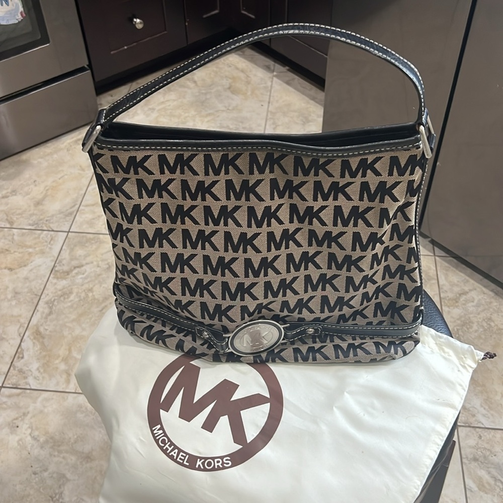 Michael Kors Collection Black and Tan Shoulder Bag